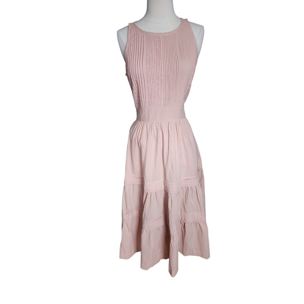 Pampelone Cotton Tiered Maxi Dress Womens S Blush Pink Cottage Pleated Feminine - Picture 2 of 10